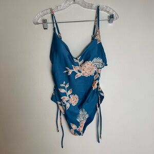 Roxy Blue Floral One Piece Swimsuit Bathing suit Swim Surf